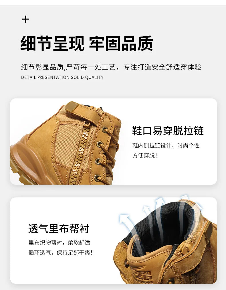 ROCKROOSTER Zapatos de senderismo para hombre, botas de caza impermeables, zapatos de seguridad de cuero, botines tácticos, zapatos de trabajo, zapatillas deportivas con punta de acero