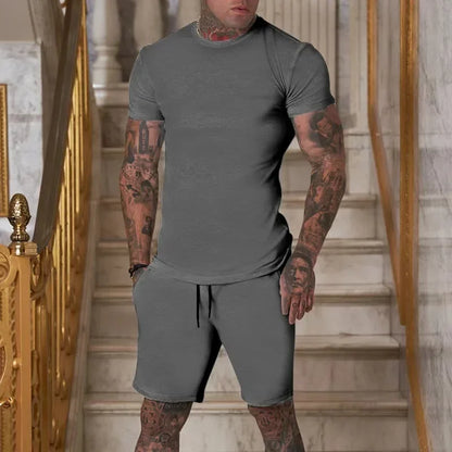 Conjunto de camiseta y pantalones cortos de manga corta, ropa deportiva transpirable para hombre, novedad de verano 2025, ropa popular de secado rápido