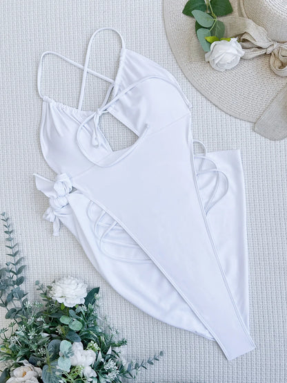 Traje de baño de una pieza tipo tanga, con espalda descubierta y diseño ultra mini, estilo tanga, para mujer. Incluye pareo, corte alto y diseño monokini.