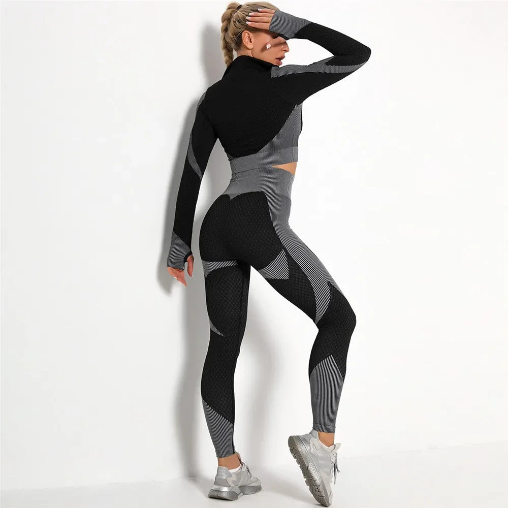 Conjunto de 3 piezas de yoga sin costuras, chaleco deportivo de fitness, pantalones de cintura alta que levantan la cadera, ropa de entrenamiento, conjunto de leggings de gimnasio para mujer