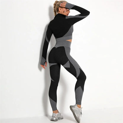 Conjunto de 3 piezas de yoga sin costuras, chaleco deportivo de fitness, pantalones de cintura alta que levantan la cadera, ropa de entrenamiento, conjunto de leggings de gimnasio para mujer