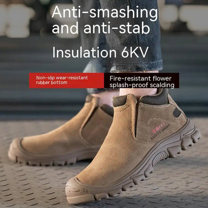 Zapatos de seguridad para hombre con puntera de acero, transpirables, suaves, antideslizantes, botas de trabajo protectoras, calzado cómodo para hombre, aislamiento 6KV.