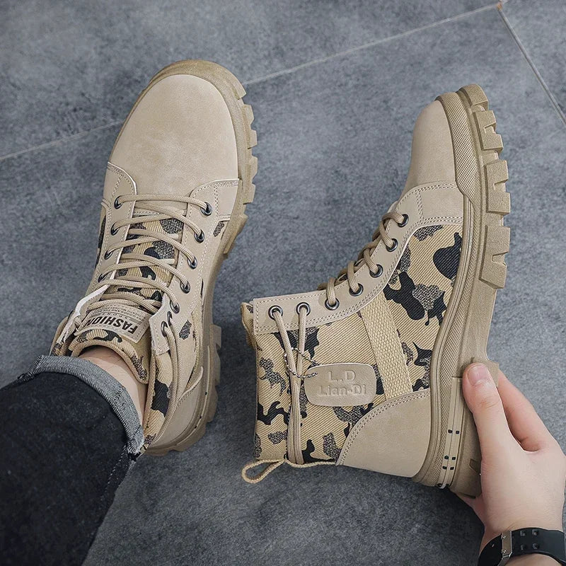 Botas altas para hombre, suela plana, ligeras, para senderismo, exteriores, negras, para correr, tenis, caminar, motocicleta