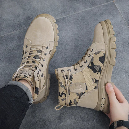 Botas altas para hombre, suela plana, ligeras, para senderismo, exteriores, negras, para correr, tenis, caminar, motocicleta