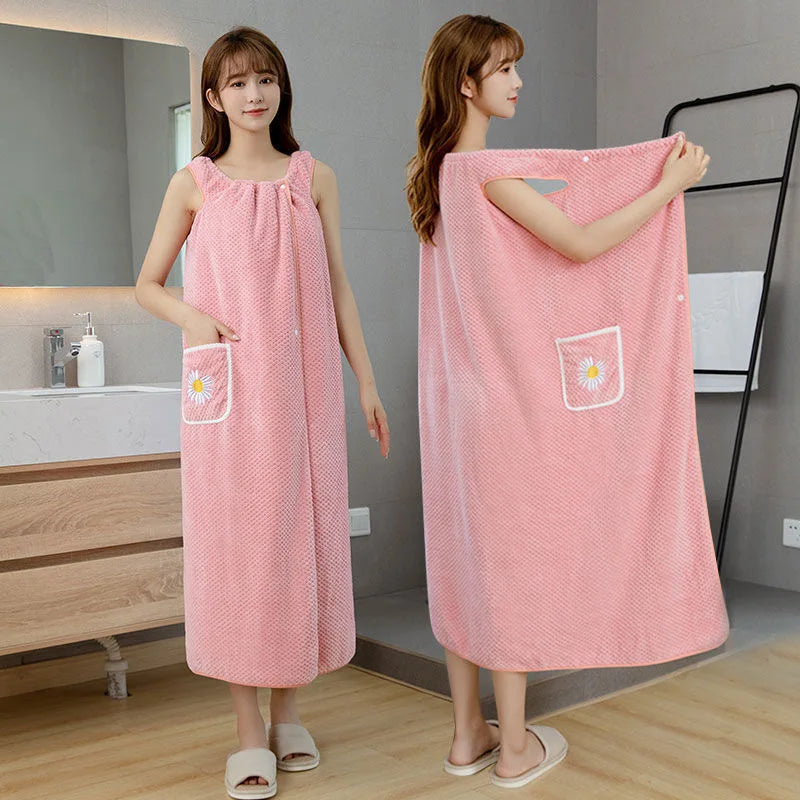 Toalla de baño para el hogar, para mujeres, usable, para adultos, absorbente de agua, poliéster, para cabello seco, falda, estilo largo, para baño, lavable, bata de baño