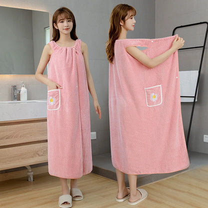 Toalla de baño para el hogar, para mujeres, usable, para adultos, absorbente de agua, poliéster, para cabello seco, falda, estilo largo, para baño, lavable, bata de baño