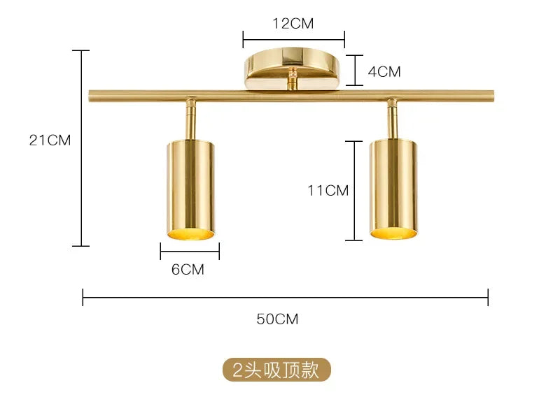Iluminación para sala de estar, moderna y sencilla, foco LED dorado, foco de riel de latón, luz de techo para pared de fondo de habitación de guardarropa