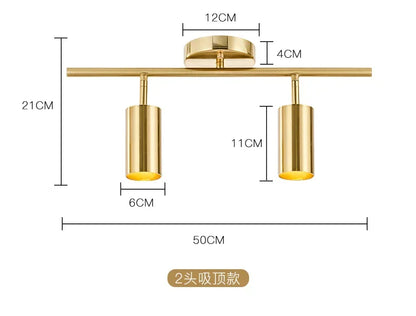 Iluminación para sala de estar, moderna y sencilla, foco LED dorado, foco de riel de latón, luz de techo para pared de fondo de habitación de guardarropa