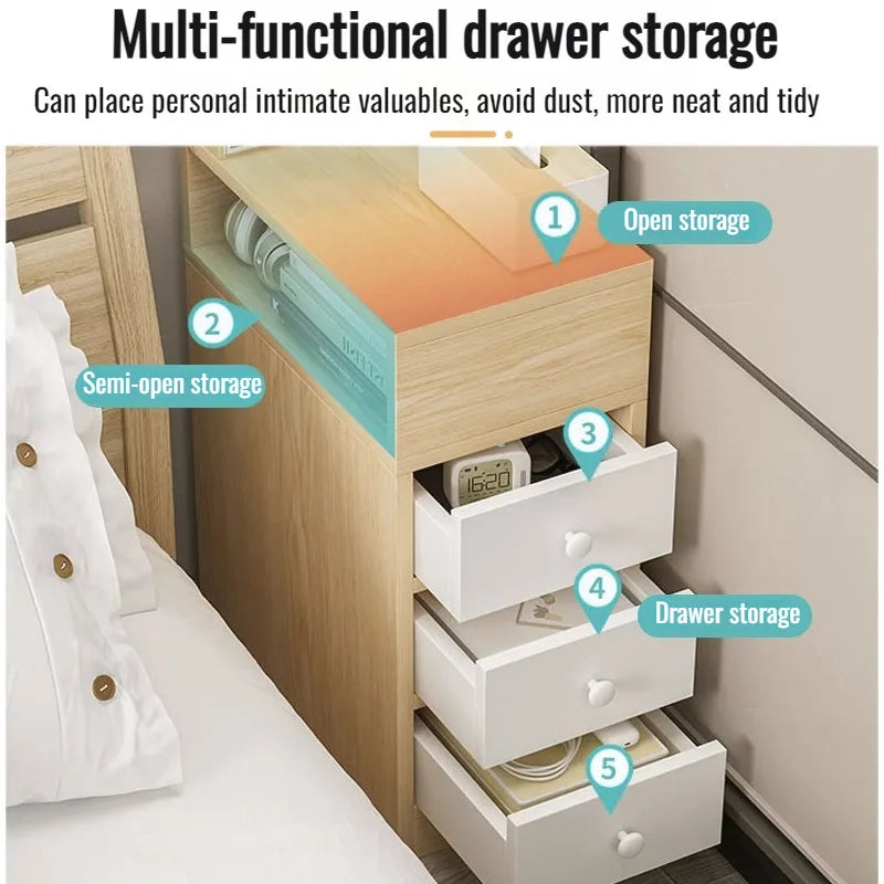 Mesita de noche moderna y sencilla con cajón, armario multifuncional para dormitorio y sala de estar, organizador con estantes.