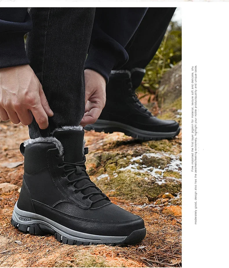 Nuevas botas de nieve de invierno para hombre, zapatillas de cuero impermeables, botas súper cálidas para hombre, botas de senderismo para exteriores, zapatos de trabajo, talla 39-48