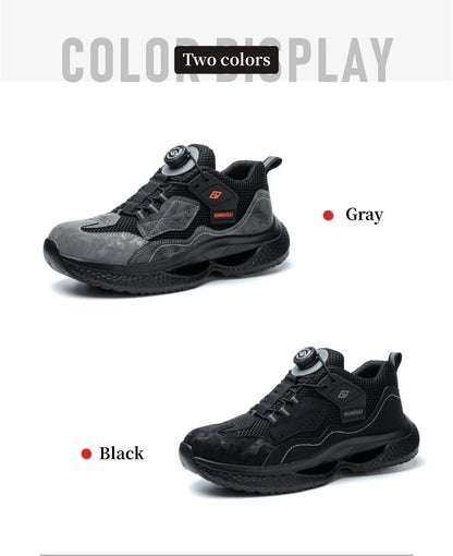 Zapatos de seguridad de trabajo con botón giratorio para hombres y mujeres, zapatos con puntera de acero, botas de seguridad indestructibles, zapatillas de trabajo protectoras ligeras.