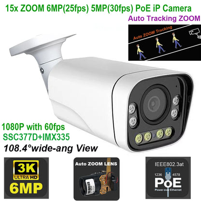 Cámara IP 4K 8MP WIFI con zoom 15x, seguimiento, PoE, protocolo RTMP Hikvision, tarjeta SD/TF de 512 GB, infrarrojos de 30 m, visión nocturna a color de 20 m