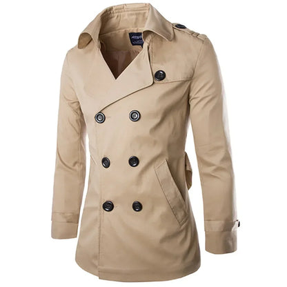 2025 England Style Men's Trench Coat Fashion Cotton Double-breasted Mid-leng Jackets Boutique Windproof Coats Business Gentleman