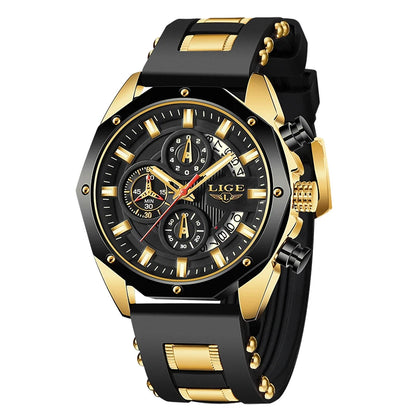 LIGE 2024 - Nuevos relojes de moda para hombre, marca superior de lujo, reloj deportivo de silicona, reloj de cuarzo con fecha, reloj de pulsera resistente al agua, cronógrafo