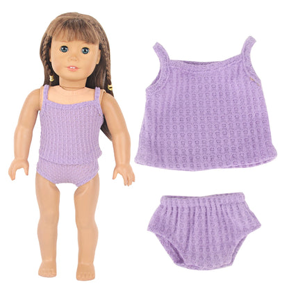 Accesorios para muñecas de color morado: equipaje, suéter, pijama, esterilla de yoga, zapatos, cámara y perchas para muñecas recién nacidas y americanas de 43 cm.