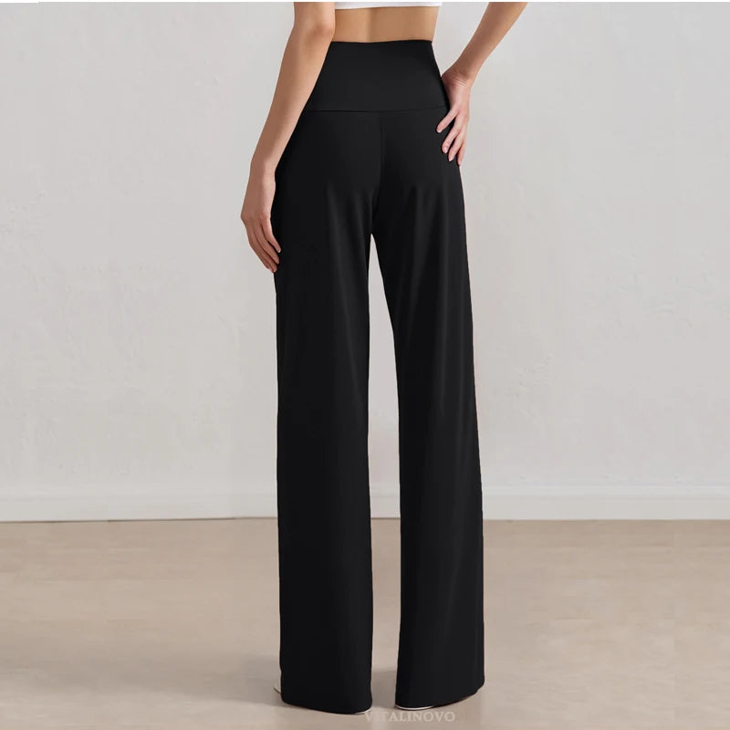 Pantalones de pierna ancha para mujer VITALINOVO, sin bolsillos, cintura alta, elásticos, holgados, tipo chándal, sensación de desnudez, informales, para estar en casa, yoga o entrenamiento, estilo palazzo.