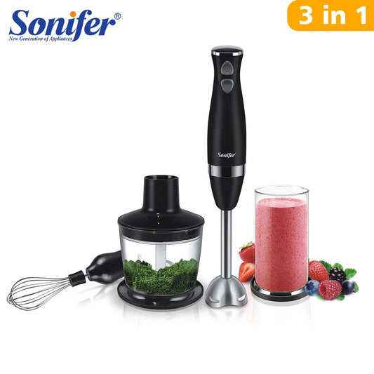 Batidora de mano de acero inoxidable 3 en 1, batidora eléctrica de inmersión con bol, picadora de carne y verduras, batidora Sonifer