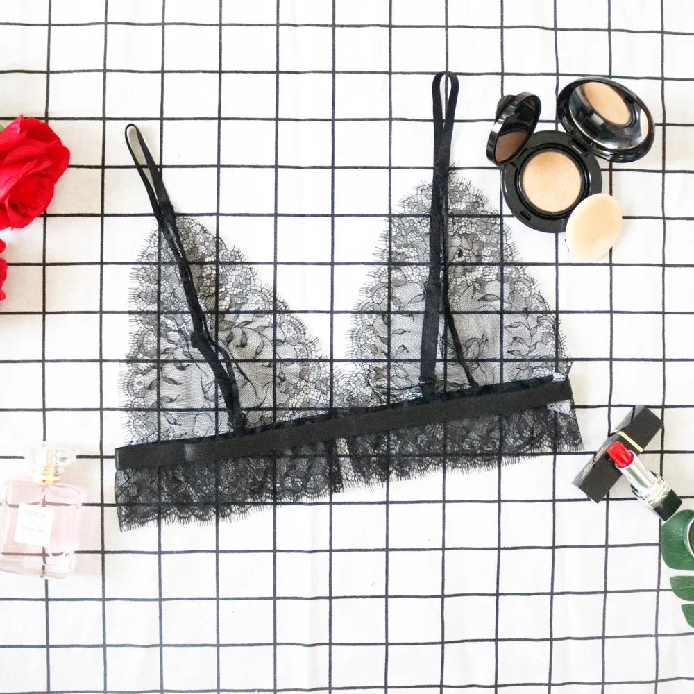 Ellolace Lencería sexy de encaje para mujer, conjunto de 3 piezas, sujetador transparente, conjunto de fiesta, lencería negra, body, conjuntos sexys