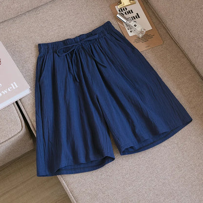 Pantalones cortos de algodón para mujer, informales, de verano, con dos bolsillos, de cintura alta, holgados, suaves y frescos.