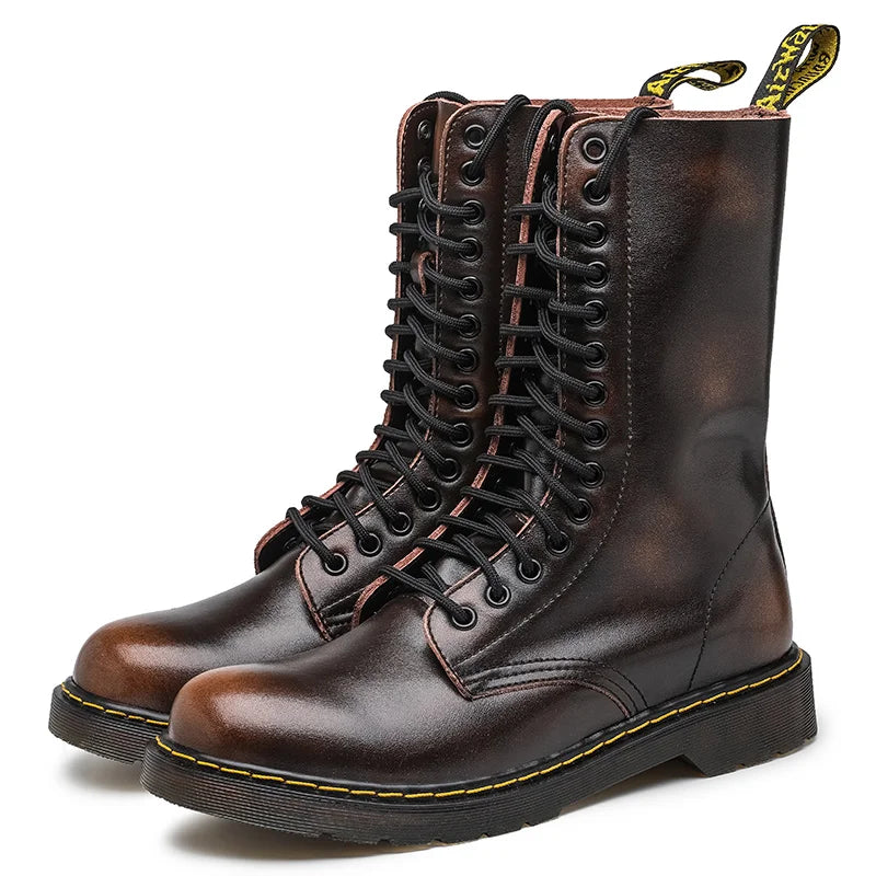 Botas Chelsea de piel auténtica para hombre y mujer, transpirables, largas, antideslizantes, de algodón cálido, para motocicleta