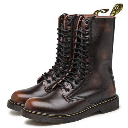 Botas Chelsea de piel auténtica para hombre y mujer, transpirables, largas, antideslizantes, de algodón cálido, para motocicleta
