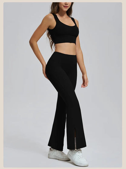 Conjuntos de yoga para mujer, sujetador deportivo con espalda hueca y amortiguación, leggings de cintura alta y acampanados, ropa de gimnasio, ropa para correr y entrenar.