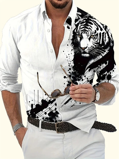 Camisa de hombre de moda, con lunares, solapa abotonada, estilo hawaiano veraniego, ideal para la ciudad o las vacaciones. Manga larga.