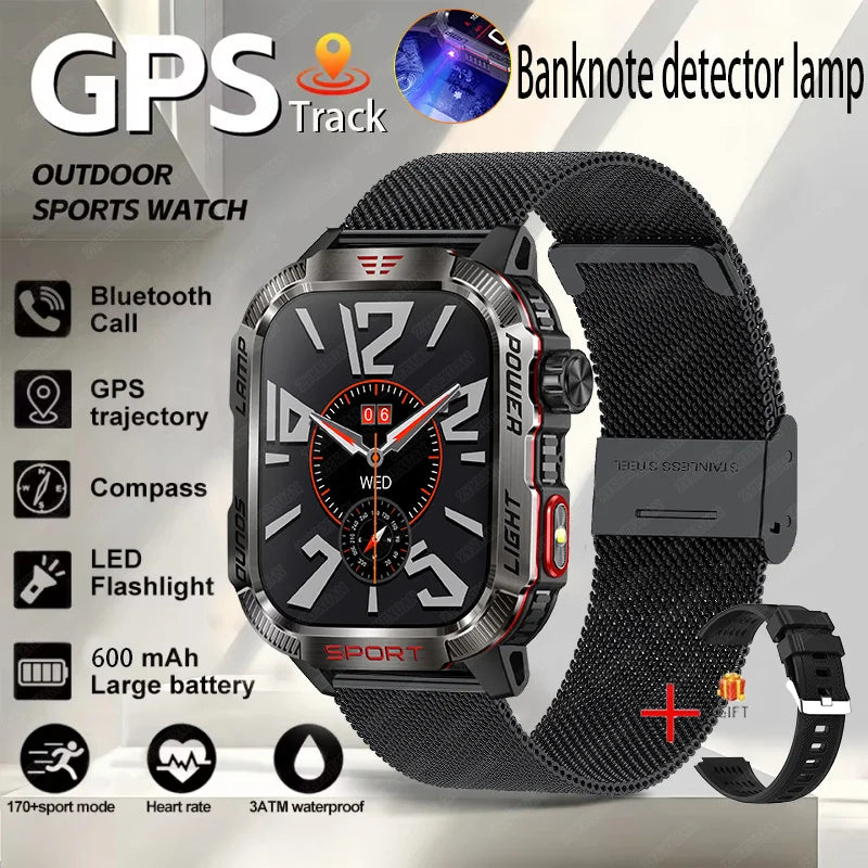 Nuevo reloj inteligente militar con GPS para Huawei y Xiaomi, linterna, brújula, resistente al agua, rastreador deportivo para exteriores, Bluetooth y llamadas.