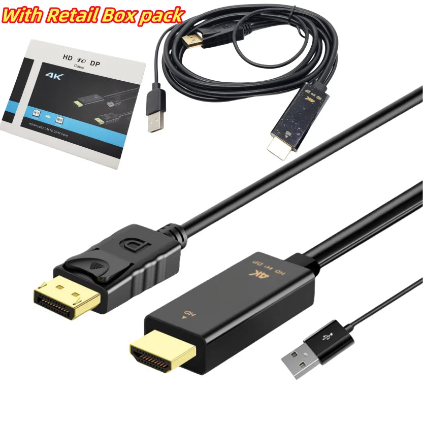 Cable HDMI a DP de 1,8 m (4K, 60 Hz), adaptador convertidor HDMI 2.0 a DisplayPort de 1,8 m (6 pies) con cable de alimentación USB para PS5, PS4 Pro, PC y portátil.