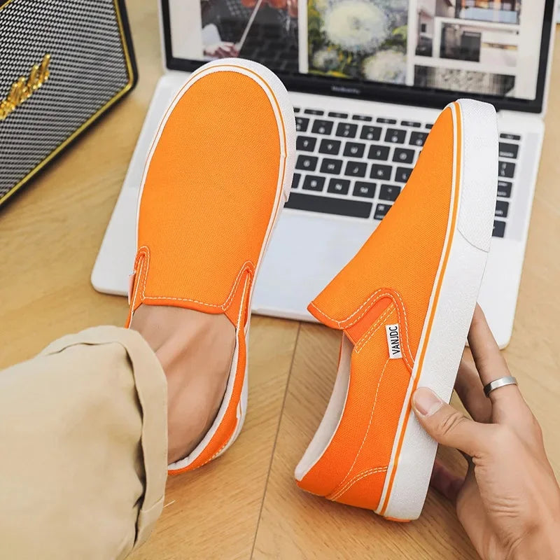 Zapatos casuales de lona sin cordones para mujer, primavera otoño, color liso, suela de goma, cómodos, forrados de algodón, estilo urbano, calzado para estudiantes