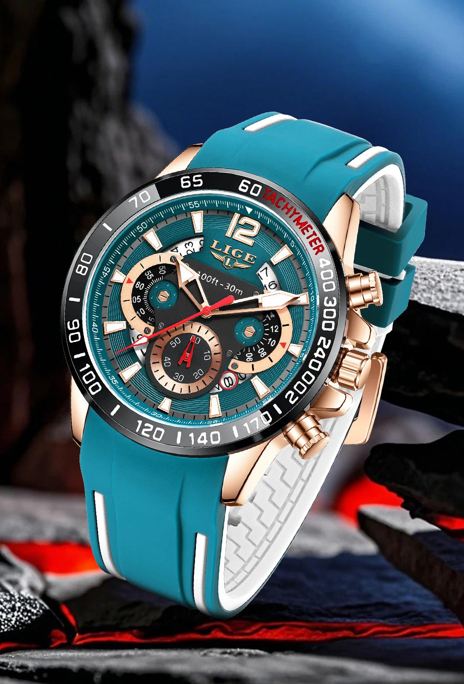 Reloj LIGE original para hombre, deportivo, de negocios, multifuncional, con calendario y código de tiempo, correa de silicona, reloj de cuarzo de marca de lujo para hombre