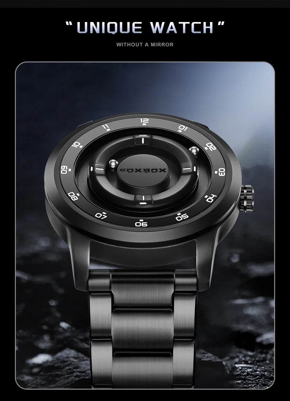 Reloj FOXBOX con diseño de planeta, puntero magnético flotante, rodamiento de bolas libre, creativo, sencillo, resistente al agua, de cuarzo para hombre.