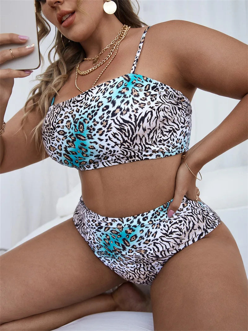 VigoJany 2025 Bikini de cintura alta con estampado de talla grande para mujer, traje de baño push up con tirantes, traje de baño de playa sin espalda, ropa de verano