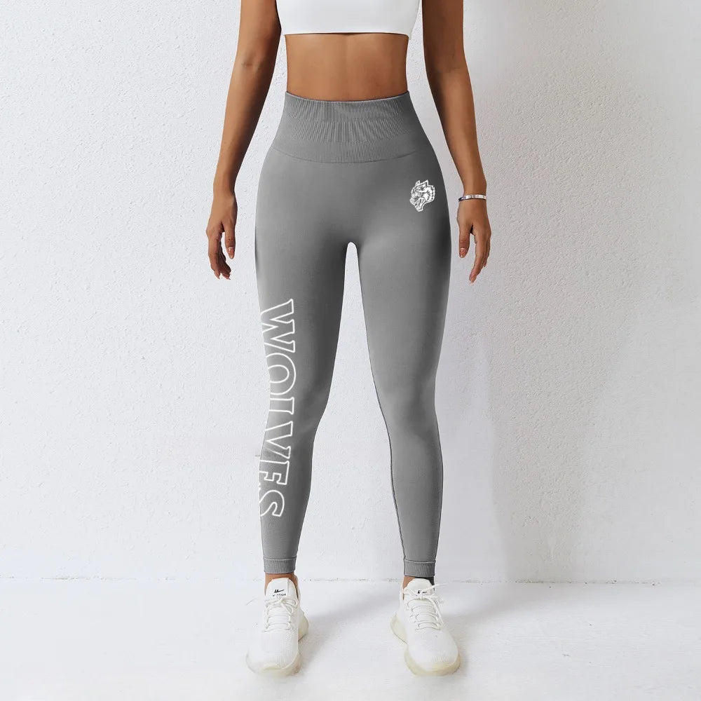 Pantalones de yoga para mujer con estampado de cabeza de lobo en color sólido, tejido de alta calidad, suaves, que no se arrugan, para fitness, correr y entrenamiento.