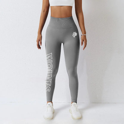 Pantalones de yoga para mujer con estampado de cabeza de lobo en color sólido, tejido de alta calidad, suaves, que no se arrugan, para fitness, correr y entrenamiento.