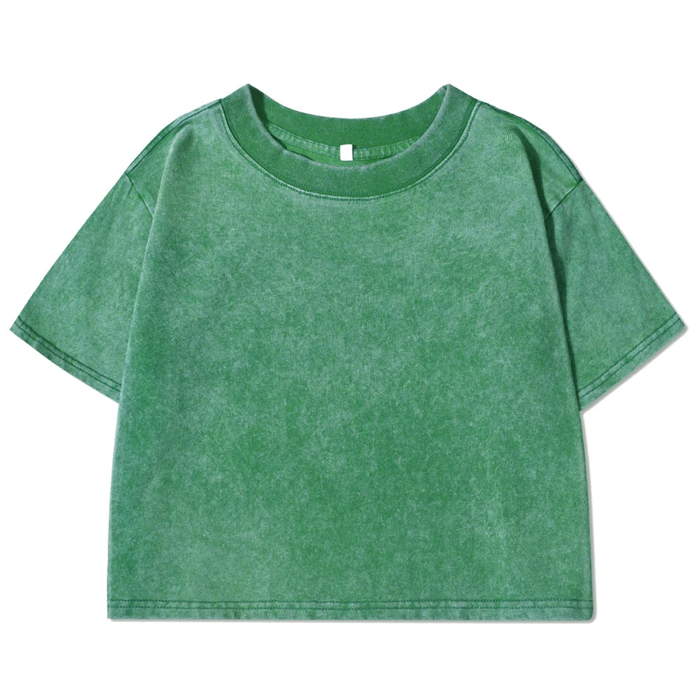 Camiseta lavada ajustada y lisa, moda femenina, algodón suave, ropa de calle, informal, deportiva, de manga corta, estilo retro, para mujer