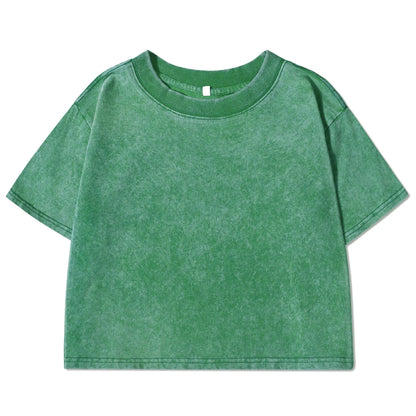 Camiseta lavada ajustada y lisa, moda femenina, algodón suave, ropa de calle, informal, deportiva, de manga corta, estilo retro, para mujer
