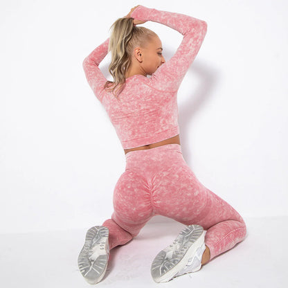 Conjunto de gimnasio con top corto sin costuras para mujer, conjunto de entrenamiento de yoga, ropa deportiva, leggings push up, chándal