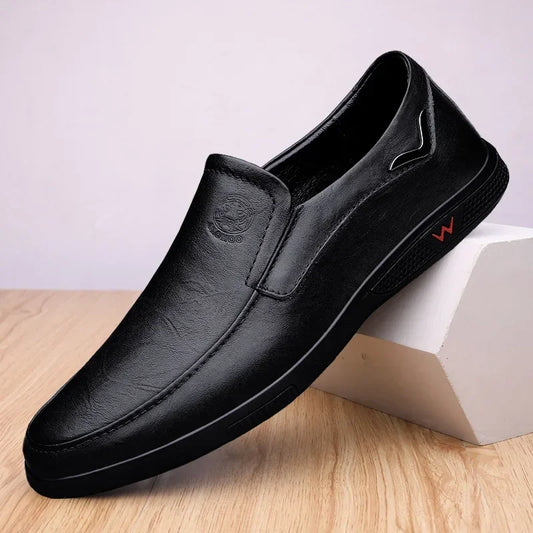Zapatos de hombre hechos a mano, zapatos de cuero para negocios, mocasines con suela de goma, zapatos casuales sin cordones para hombre, zapatos de oficina para trabajo, zapatos de vestir planos negros.