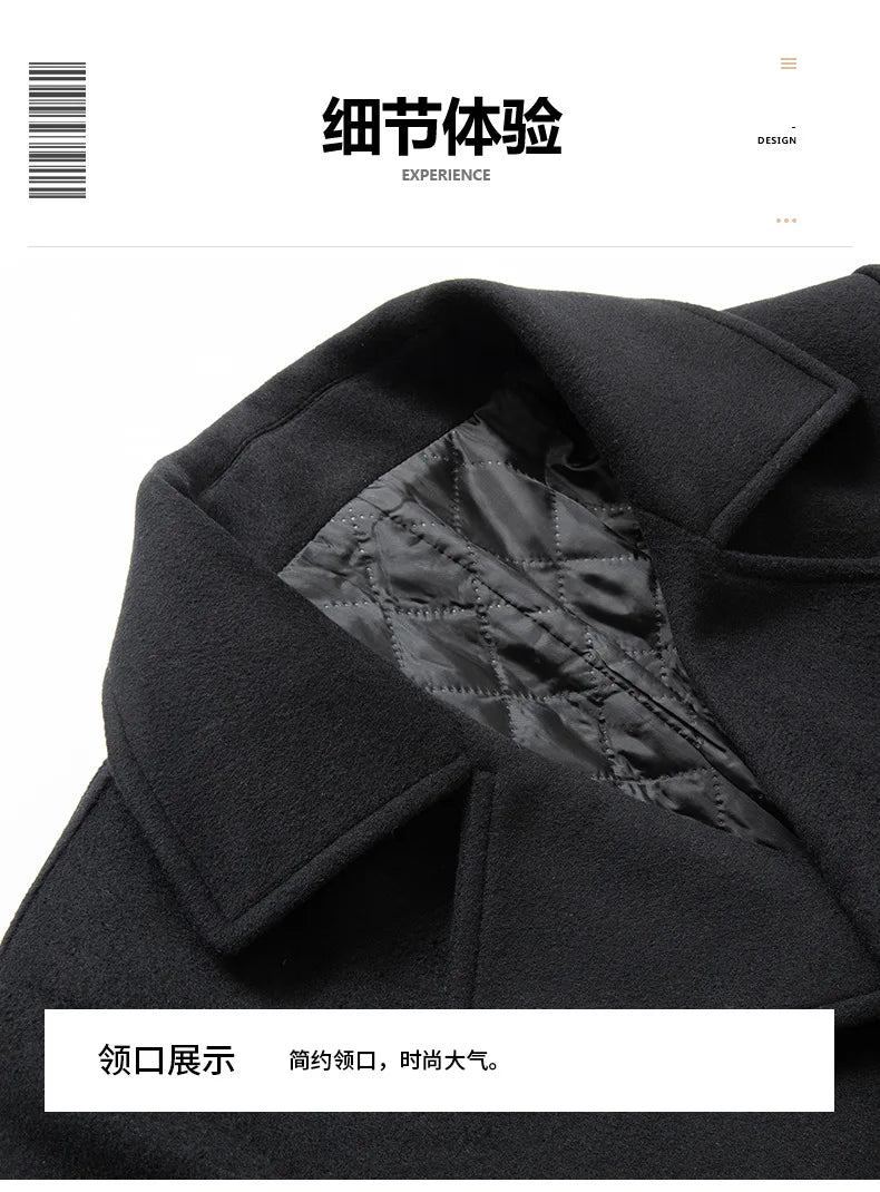 Abrigo cruzado para hombre, estilo marinero, chaqueta de lana, solapa larga, gabardina, cortavientos de invierno, moda masculina