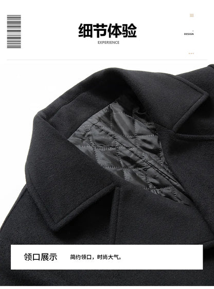 Abrigo cruzado para hombre, estilo marinero, chaqueta de lana, solapa larga, gabardina, cortavientos de invierno, moda masculina