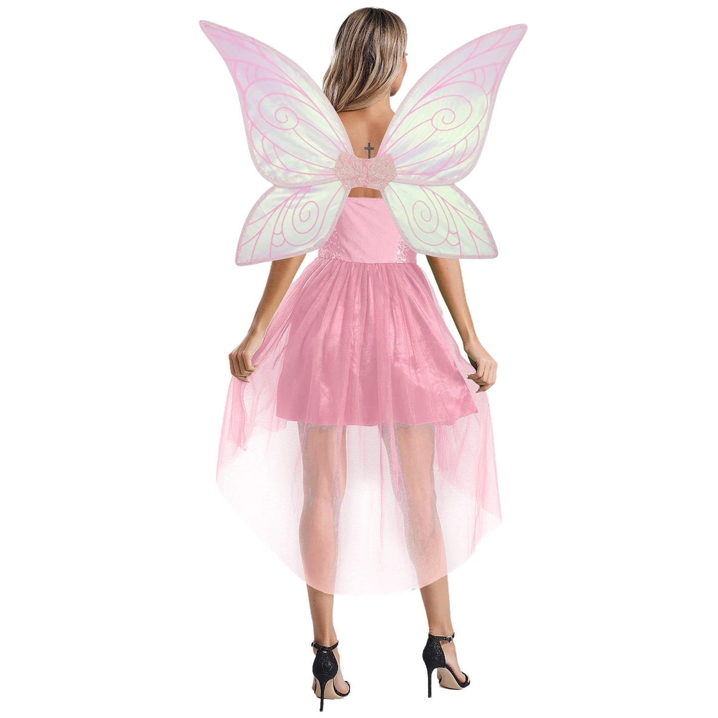 Womens Halloween Green Princess Dress Forest Tinker Costumes Bell Dress with Fairy Tale Wings for Carnival Roleplay Dress Up