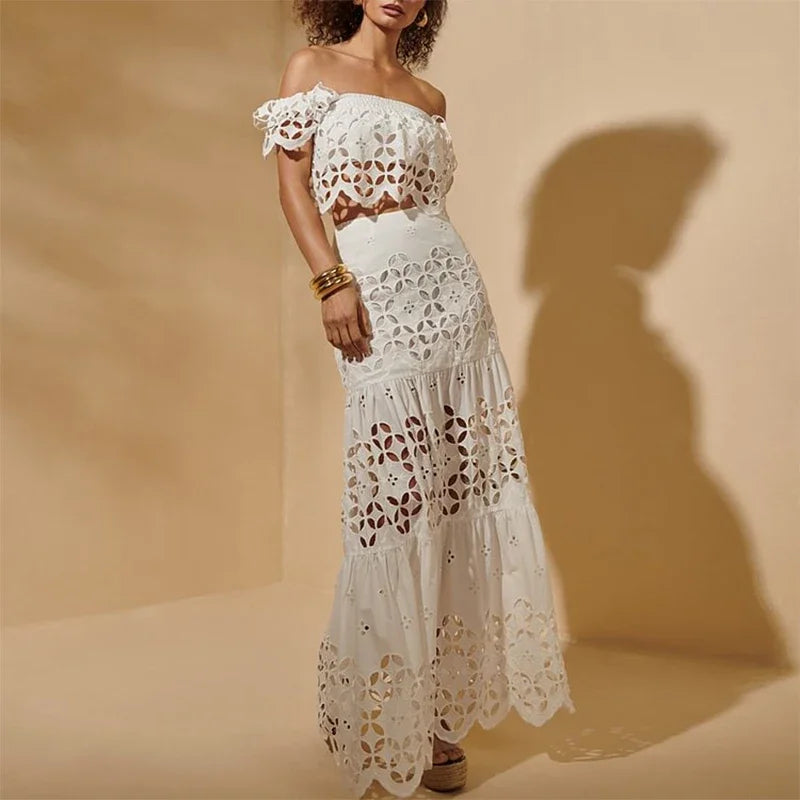 Flaxmaker - Traje de baño de bikini sexy sin tirantes y ahuecado para mujer, chaleco liso sin mangas, falda recta, conjunto informal elegante de verano para mujer