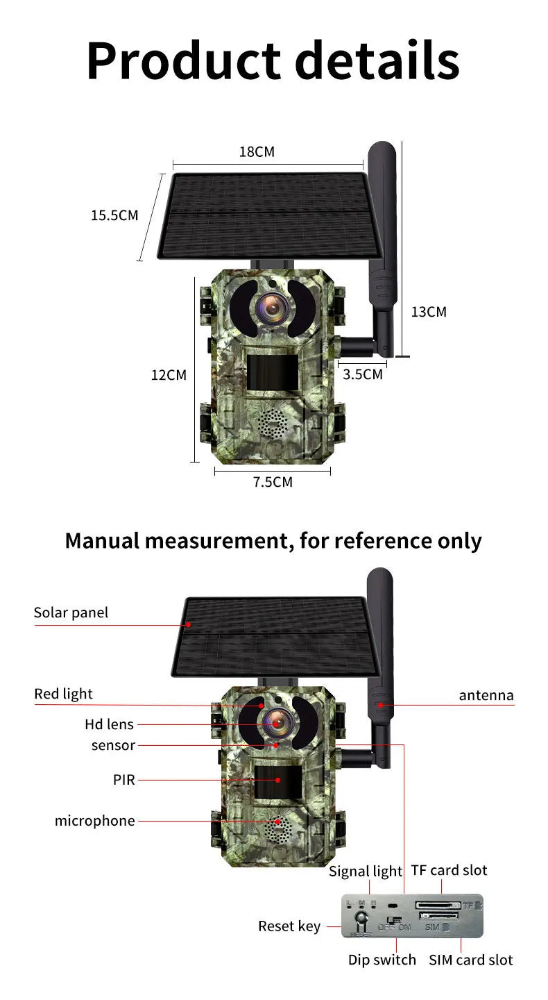 Cámara de rastreo 4G LTE con energía solar, 4MP, PIR, visión nocturna activada por movimiento, inalámbrica, celular, para caza de fauna silvestre Ucon