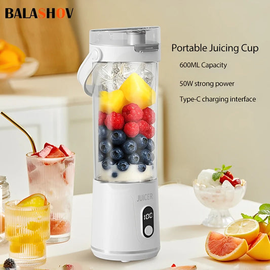 Exprimidor portátil de 600 ml, multifuncional, para uso doméstico, con hielo picado, recargable por USB, para exteriores, máquina eléctrica para hacer jugos de frutas.