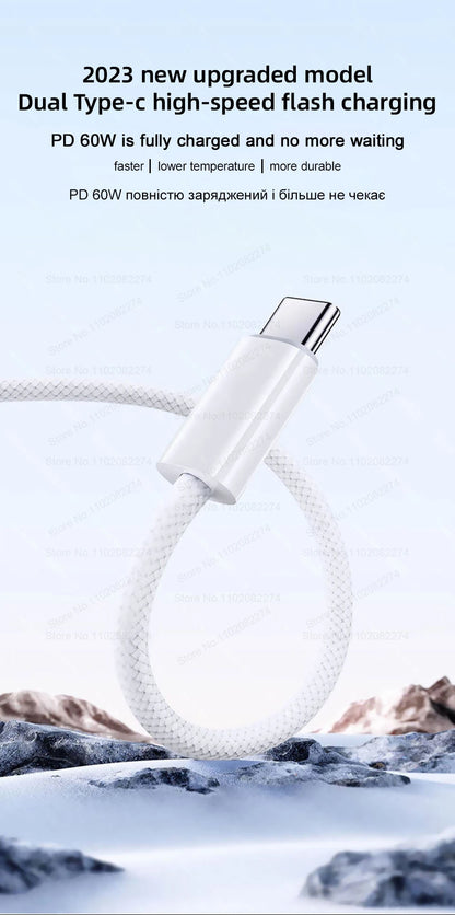 Cable USB C de carga rápida oficial PD de 60 W para iPhone 16, 15, 14, 13, 17 Pro Max, cable de datos tipo C tejido, accesorios de cargador, 1-10 unidades