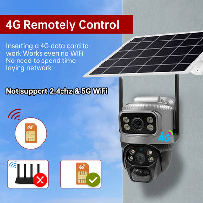 Cámara IP de seguridad V380 de doble lente, 4G, con detección humana PIR solar, visión nocturna, resistente al agua, 8MP, 4K, monitor CCTV con batería