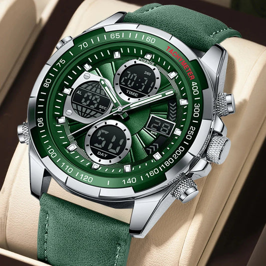 FOXBOX - Reloj de lujo para hombre, de marca superior, con alarma LED, de cuarzo, de cuero, resistente al agua, luminoso