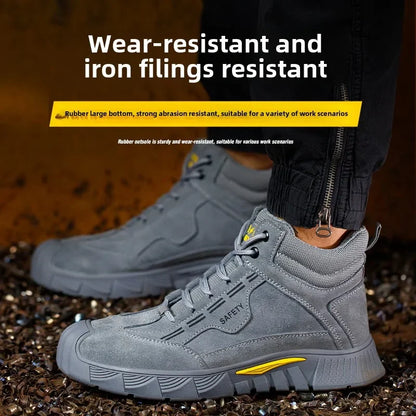 Calzado de seguridad para hombre, zapatos de trabajo con puntera de acero, color gris, anti-aplastamiento, anti-perforación, alta calidad, tallas 38-45, bota de trabajo indestructible para hombre.