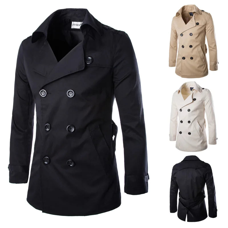 2025 England Style Men's Trench Coat Fashion Cotton Double-breasted Mid-leng Jackets Boutique Windproof Coats Business Gentleman